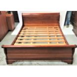 CHERRY KING SIZE SLEIGH BED with a slatted base, shaped roll top head and footboard