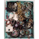 SELECTION OF COSTUME JEWELLERY including a diamond and green stone set silver ring, bracelets,