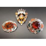 THREE SCOTTISH GEM AND AGATE SET BROOCHES of various designs, the stones including citrine,