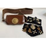 SELECTION OF BOYS BRIGADE ITEMS including a leather cross strap and pouch, four vintage brass