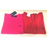 PRINGLE OF SCOTLAND LAMBSWOOL CREW NECK JUMPER AND V NECK CARDIGAN the fuchsia pink jumper new