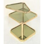 1970'S OCCASIONAL TABLE with a moveable triangular smoked glass shelf above a square smoked glass