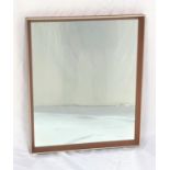 A.YOUNGER LTD TEAK WALL MIRROR with brass banding to the frame, with a plain plate, 64cm x 54cm