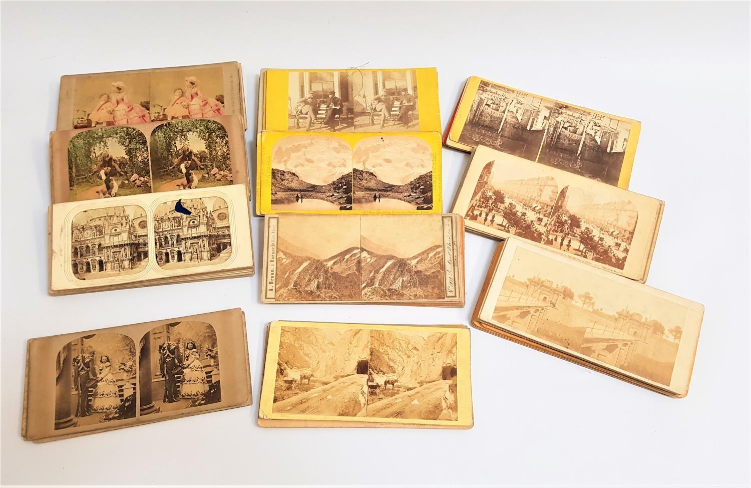 SELECTION OF 103 STEREOSCOPIC VIEWING CARDS depicting scenes of Scotland, France, The Alps, Italy