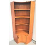 G PLAN ILLUMINATED CURVED TEAK CORNER UNIT with a plain top above three curved shelves, the base