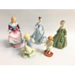 SELECTION OF PORCELAIN FIGURINES comprising Royal Worcester Grandmother's Dress 3081, 17cm high; May