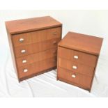 RETRO TEAK CHEST with a plain top above four long drawers, standing on a plinth base, 83cm high;