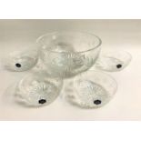 SET OF FOUR NEW STUART CRYSTAL DESSERT BOWLS in the Cascade pattern, 12cm diameter, boxed,