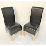 SET OF SIX HIGH BACK DINING CHAIRS with padded brown leather backs and seats, standing on tapering