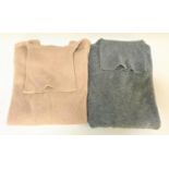 TWO CASHMERE ROLL NECK JUMPERS one in grey and the other fawn, no lapels but with Pringle protective