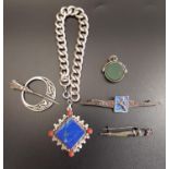 SELECTION OF SILVER JEWELLERY comprising a curb link silver bracelet with lapis lazuli and coral set