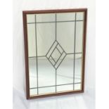 RECTANGULAR MAHOGANY FRAME WALL MIRROR with a plain plate with applied leaded decoration, 82cm high