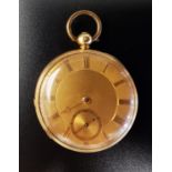 VICTORIAN EIGHTEEN CARAT GOLD POCKET WATCH the gold dial with Roman numerals and subsidiary
