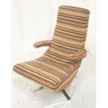 RETRO INSPIRED SWIVEL ARMCHAIR raised on a chrome four spoke base, covered in a colorfull striped