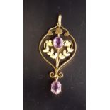 AMETHYST SET HOLBEIN PENDANT in nine carat gold