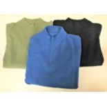 THREE LAMSWOOL HIGH NECK JUMPERS in blue, grey and green, no labels but with Pringle protective bags