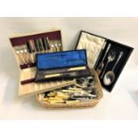SELECTION OF CASED SILVER PLATED FLATWARE including a pair of fish servers with ivorine handles,