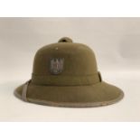 WWII GERMAN NAZI AFRICA KORPS PITH HELMET in green felt with top air vent with a tri coloured shield