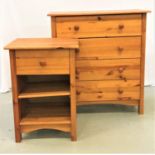 WAXED PINE CHEST with a moulded top above four drawers, standing on plain supports, 77.5cm high;