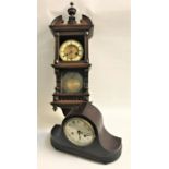 WALNUT CASED WALL CLOCK With an eight day movement, together with a mahogany cased mantle clock with