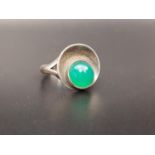 NIELS ERIC FROM DANISH SILVER RING set with round green stone cabochon, ring size K