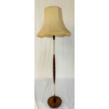 TEAK AND CHROME STANDARD LAMP raised on a circular base with a shaped teak and chrome column and