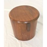 DRUMMONDS OF GREENOCK TEAK WASTEPAPER BIN of circular form with a lid and side handles, 33cm high