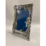 ORNATE ART NOUVEAU STYLE SILVERED MIRROR the frame made of plaster with a silver finish, decorated