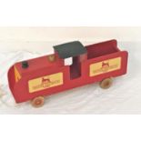 VINTAGE BRITISH RAILWAYS PULL ALONG WOODEN TOY TRAIN the red and yellow painted body on wooden