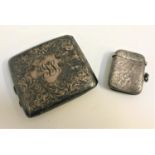 GEORGE V SILVER CIGARETTE CASE with engraved scroll decoration, Birmingham 1918; together with a