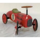 VINTAGE STYLE RED CLASSIC RACER RIDE ON CAR the metal racer ride on car with padded seat, metal