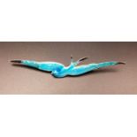 ENAMEL DECORATED SILVER SWALLOW BROOCH in turquoise enamel with black highlights, 7.8cm long
