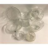 SELECTION OF CRYSTAL AND OTHER GLASSWARE including three flower baskets, large vase, circular