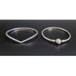 TWO PANDORA SILVER BRACLETS comprising a Moments charm bangle and a Shining Wish bangle (2)