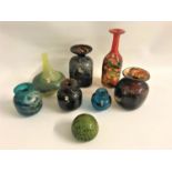 SELECTION OF MDINA GLASS VASES of various sizes and colour, together with a mdina green and blue