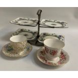 MIXED LOT OF TEA WARE including a Royal Doulton two tier cake stand, Colclough floral decorated