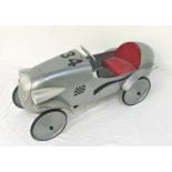 BAGHERA VINTAGE STYLE PEDAL CAR styled as a race car, with faux spoke wheels, faux red leather