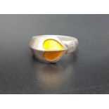 DAVID ANDERSEN ENAMEL DECORATED RING the Norwegian silver ring with yellow enamel stylised heart