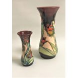 MOORCROFT RED TULIP VASE of waisted form, 21cm high, and companion, 12.5cm high (2)