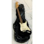 SQUIER BY FENDER STRAT 20TH ANNIVERSARY AFFINITY ELECTRIC GUITAR the black gloss body with white