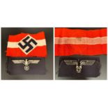 WWII HITLER YOUTH ARMBAND with swastika, 39cm long, together with a Nazi Waffen SS Officers eagle