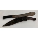 KUKRI KNIFE with a shaped blade, 31.5cm long, and hardwood handle, together with it's two smaller