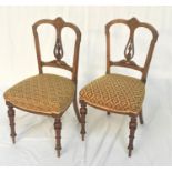 SET OF SIX EDWARDIAN WALNUT AND INLAID DINING CHAIRS the shaped backs with shaped and pierced