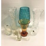 SELECTION OF CRYSTAL AND OTHER GLASS VASES comprising a trumpet vase with floral decoration, 33cm