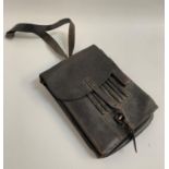 WWI LEATHER MAP BAG with an adjustable neck/shoulder strap and two inner divisions with ruler, pen