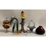 SELECTION OF MURANO STYLE AND OTHER GLASS WARE including Murano style clown, Murano style horse