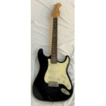 BURSWOOD STRATOCASTER STYLE ELECTRIC GUITAR right handed, full size, with black gloss body and white