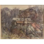 WILLIAM TIMMINS Farmyard, watercolour, signed with label to verso, 22cm x 27.5cm