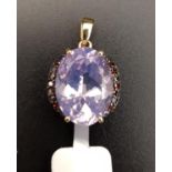 UNUSUAL LAVANDER QUARTZ AND RED DIAMOND PENDANT the large oval cut Brazilian Rio Grande lavender