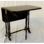 MAHOGANY SUTHERLAND TABLE with gate leg action, the drop flaps with canted corners, standing on